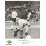 John Greig signed 10 x 8 autographed editions football photo with career biography on reverse.