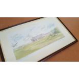 Golfing Legends autographed framed print. 40cm x 22cm print of Wallasey Golf Club, framed and