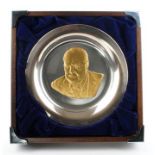 1974 Churchill Centenary Trust commemorative silver plate in Blue Presentation box.