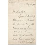 Sir William Howard Russell, CVO hand written letter to painter Val Prinsep 28 March 1820,