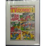 Bill Hanna and Joseph Barbera signed TV comic page, mounted to overall size of 15 x 12 inches.