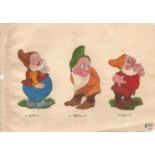 Snow White pen and ink superb sketch of Dwarfs Happy, Bashful and Doc on large autograph album page.