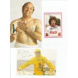 Sport autograph collection. Scruffy red album with about 30 signed pieces, pages, photos of assorted