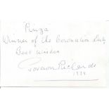 Sir Gordon Richards signed note on back of b/w photo, It reads Pinza winner of the Coronation