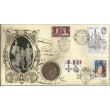 King George VI 1997 Benham Coin official FDC PNC C97/07. Four GB stamps inc 1937 Wedding Three