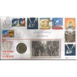 Col P Gardner VC VE Day signed 50th ann Benham Official Coin FDC PNC. Col Phillip Gardner VC