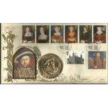 Keith Michell signed Tudors 1997 Benham Coin official FDC PNC C97/06. Full set GB stamps Tower of