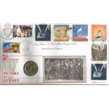 Eric Wilson VC signed 50th ann Benham Official Coin FDC PNC. LT Col Eric Wilson VC signed 1995 cover