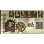 Tudors 1997 Benham Coin official FDC PNC C97/06. Full set GB stamps Sudley Castle postmark and
