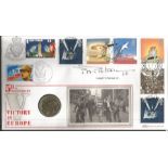 Pat Porteous VC VE Day signed 50th ann Benham Official Coin FDC PNC. Col Pat Porteous VC signed 1995