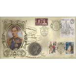 King George VI 1997 Benham Coin official FDC PNC C97/07. Four GB stamps inc 1937 Wedding Three