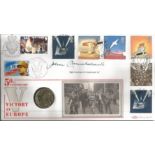 John Cruikshank VC VE Day signed 50th ann Benham Official Coin FDC PNC. Flt Lt John Cruickshank VC