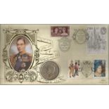 King George VI 1997 Benham Coin official FDC PNC C97/07. Four GB stamps inc 1937 Wedding Three