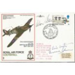 WW2 aces Deere, Wootten, Sheen signed RAF Coltishall Hurricane cover