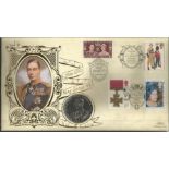 King George VI 1997 Benham Coin official FDC PNC C97/07. Four GB stamps inc 1937 Wedding Three