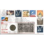 Richard Annand VC VE Day signed 50th ann Benham Official Coin FDC PNC. Richard Annand VC signed 1995