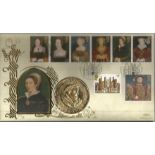 Tudors 1997 Benham Coin official FDC PNC C97/06. Full set GB stamps Hampton Court postmark and