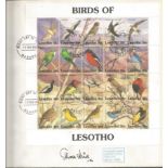 Dame Thora Hird signed large 1992 Lesotho Birds FDC with 20 Stamp miniature sheet. Good Condition.