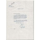 Bing Crosby Typed letter with PRINTED Bing signature in blue on his Hollywood letter head dated 15/