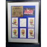 1966 World Cup Team Display. Bobby Moore autograph with World Cup Willie cards signed by the rest of