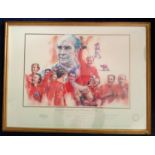 Bobby Moore and Alf Ramsey signed 1966 World Cup Print. 31 x 23 inch framed in gold. Print titled