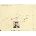 Xavier Cugat bandleader signed autograph album page. Dennis Day autograph on reverse. Good