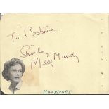 Meg Mundy actress signed autograph album page. Dedicated. George Murphy on reverse. Good