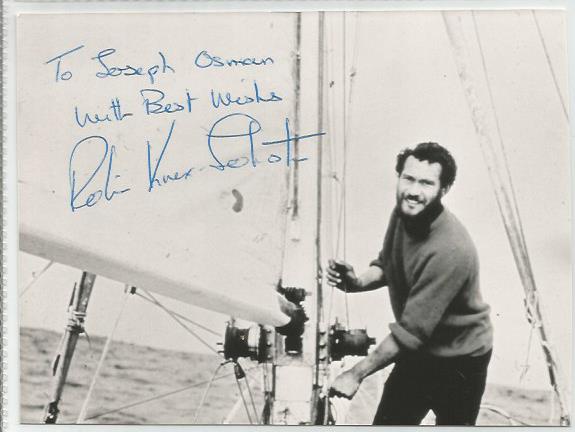 Robin Knox-Johnston signed 6x3 b/w photo. Dedicated. English sailor. In 1969 he became the first