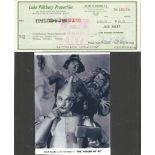 Wizard of Oz Tinman Jack Haley signed cheque. Rare piece of movie history. American vaudevillian,