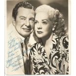 Alice Faye and Phil Harris signed 10x8 sepia photo. Dedicated, crease to top LH side and irregularly