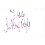 Sir Henry Cooper signed 6 x 4 inch white card to Mike. Comes from a huge in person autograph