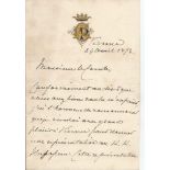 Adelina Patti 1873 Autographed hand written letter signed. Italian, French 19th, century opera