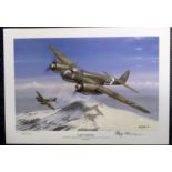 Early Morning JU88 print signed by Luftwaffe ace Hajo Herrmann KC OL S. From artist Iain Wyllie it