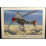 Looking for Trouble print signed by Lt Col Gabby Gabreski, artist Keith Woodcock and Bayton Slats