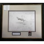 Lancaster OR D Bill Reid VC original pencil drawing by Nicholas Trudgian. Signed by over 60 WW2