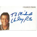 Charley Pride signed 6x4 white card to Mike or Michael. Name and date written on each card. Comes