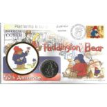 Michael Bond signed 40th anniv of Paddington Bear coin FDC. Benham official cover. 1 crown