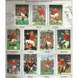 Manchester Utd trading cards attached to page. Signed by John Aston, George Best, Shay Brennan,