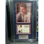 Roger Hunt signed 1966 World Cup football FDC. framed and mounted with a portrait photo to a very