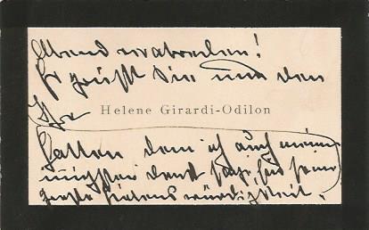Helene Girardi Odilon signed note on business card. Good Condition. All signed items come with our
