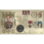 Lt Cdr John Bridge GC signed King George VI 1997 Benham Coin official FDC PNC C97/07. Four GB stamps