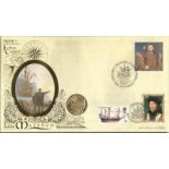 John Cabot 500th ann Benham official coin FDC PNC C97/09. 1997 cover with GB, Barbuda stamps and