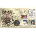 Harry Errington GC signed King George VI 1997 Benham Coin official FDC PNC C97/07. Four GB stamps