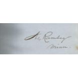 Alexander Ramsey signature piece. 1800s US Political Figure. Approx. size 4x1. September 8, 1815,