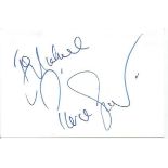 Pierce Brosnan James Bond signed 6 x 4 white card to Michael, comes from large in person