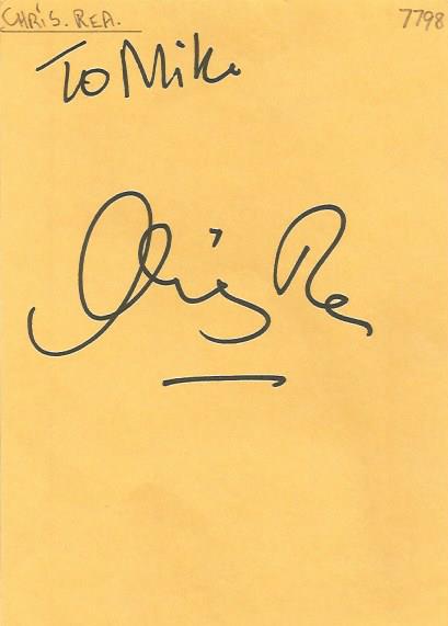 Chris Rea signed 6x4 yellow card. Dedicated to Mike/Michael. Comes from large in person collection