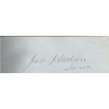 James Harlan signature piece. 1800s US Political Figure. Approx. size 4x1. August 26, 1820,