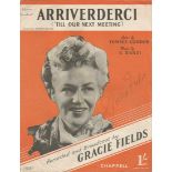 Gracie Fields signed front cover of Arriverderci till our next meeting record score. Good Condition.