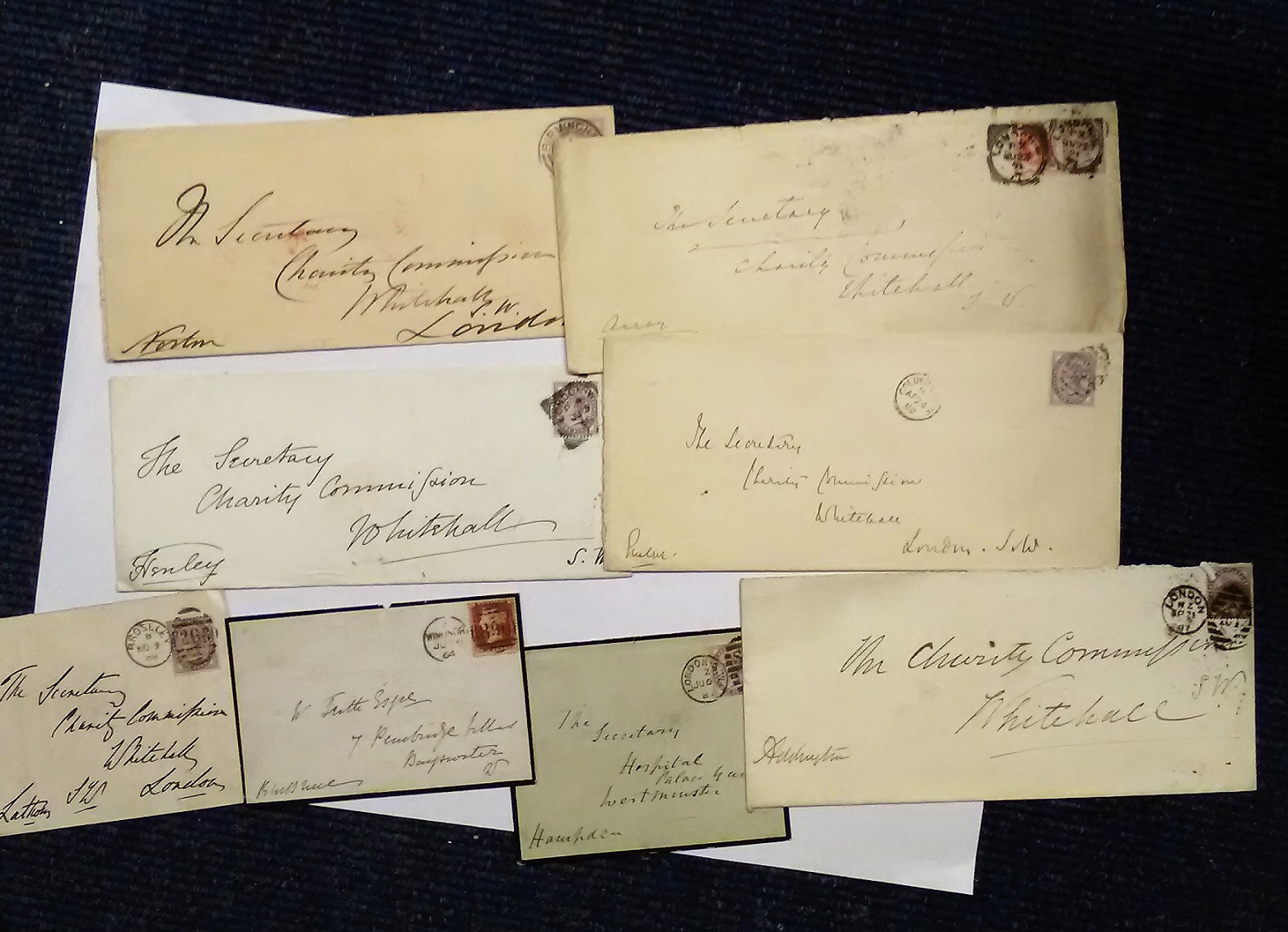 1800s Lords signed envelopes. 8 envelopes 1864 to 1891 all signed in bottom corner one Penny Red