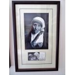 Mother Theresa autograph, small printed prayer note 15cm x 7cm signed by her and mounted with an